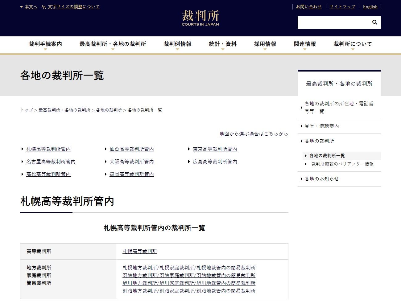 各地の裁判所一覧